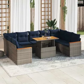   10 részes szürke polyrattan kerti ülőgarnitúra párnákkal