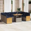 10 részes szürke polyrattan akácfa kerti ülőgarnitúra párnákkal