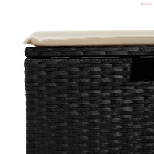 2 részes fekete polyrattan akácfa kerti ülőgarnitúra párnával