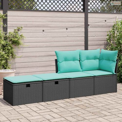 2 részes fekete polyrattan akácfa kerti ülőgarnitúra párnával