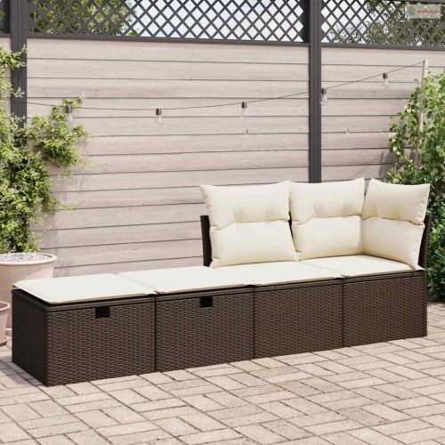 2 részes barna polyrattan akácfa kerti ülőgarnitúra párnákkal