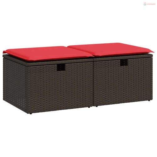 2 részes barna polyrattan akácfa kerti ülőgarnitúra párnákkal