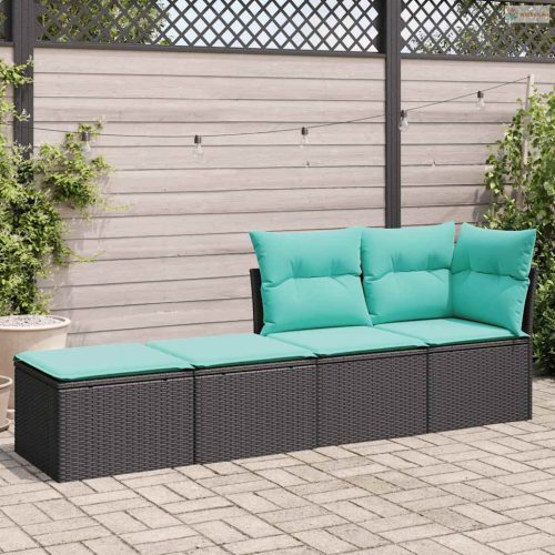 2 részes fekete polyrattan akácfa kerti ülőgarnitúra párnával