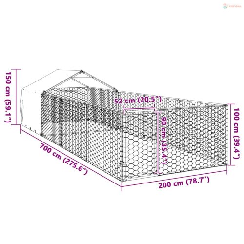 Horganyzott acél kültéri kutyafuttató kifutóval 7x2x1,5 m