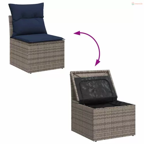 Kerti Kanapé Szett 10 pcs Szürke és sötétkék polirattan