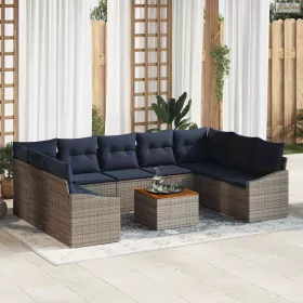   Kerti Kanapé Szett 10 pcs Szürke és sötétkék polirattan