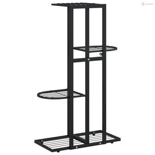 Fekete 4 szintes acél virágtartó állvány 43 x 22 x 76 cm