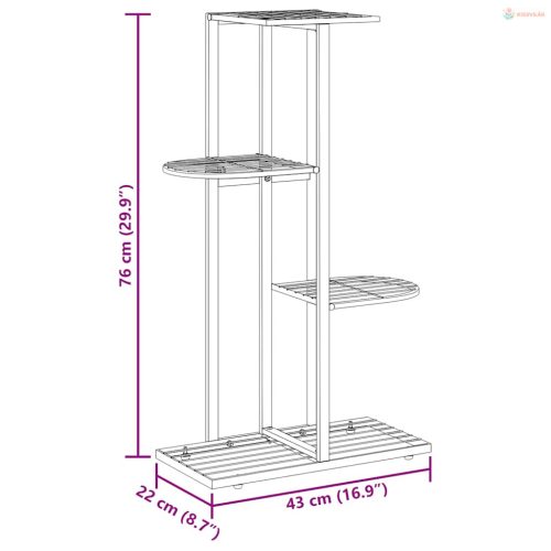 Fekete 4 szintes acél virágtartó állvány 43 x 22 x 76 cm