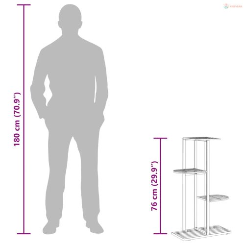 Fekete 4 szintes acél virágtartó állvány 43 x 22 x 76 cm