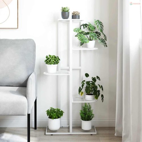 Fehér 5 szintes acél virágtartó állvány 43 x 22 x 98 cm