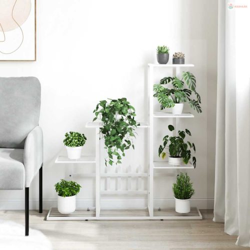 Fehér acél virágtartó állvány 94,5 x 25 x 88 cm