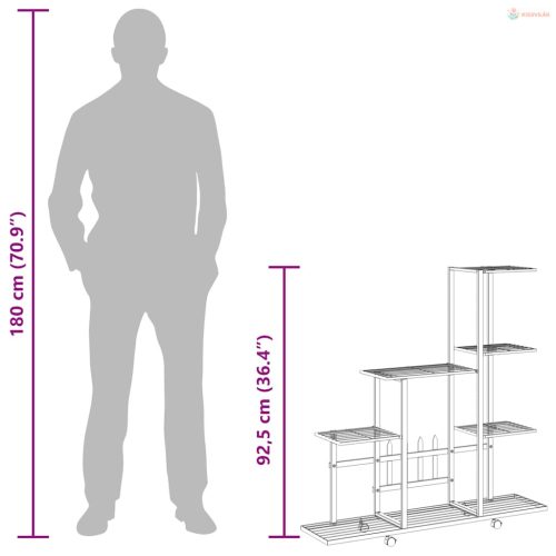 Fekete acél virágtartó állvány kerékkel 94,5 x 25 x 92,5 cm