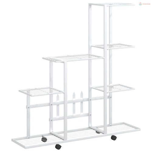 Fehér acél virágtartó állvány kerékkel 94,5 x 25 x 92,5 cm