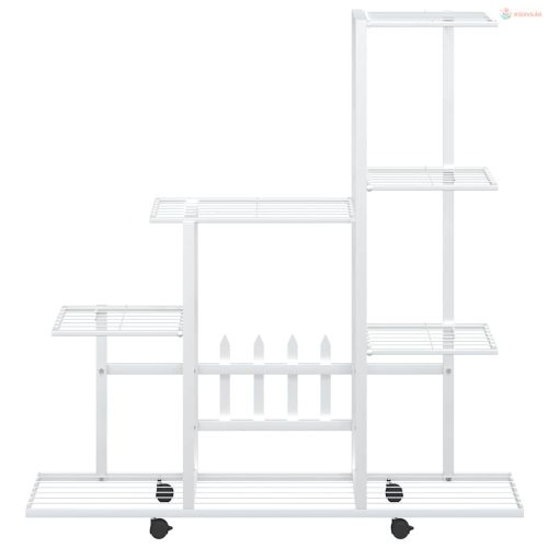 Fehér acél virágtartó állvány kerékkel 94,5 x 25 x 92,5 cm