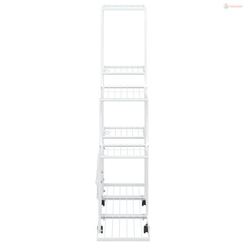 Fehér acél virágtartó állvány kerékkel 94,5 x 25 x 92,5 cm