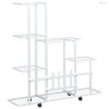 Fehér acél virágtartó állvány kerékkel 94,5 x 25 x 92,5 cm