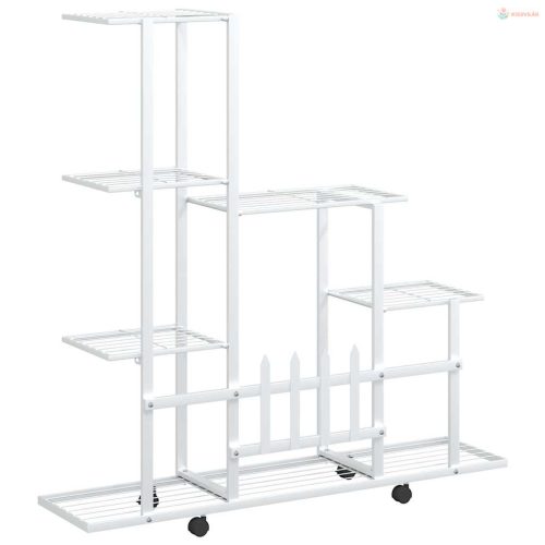 Fehér acél virágtartó állvány kerékkel 94,5 x 25 x 92,5 cm
