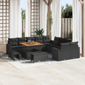 Kerti Kanapé Szett 13 pcs Fekete polirattan