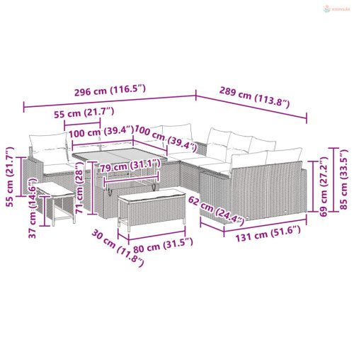 Kerti Kanapé Szett 13 pcs Fekete polirattan