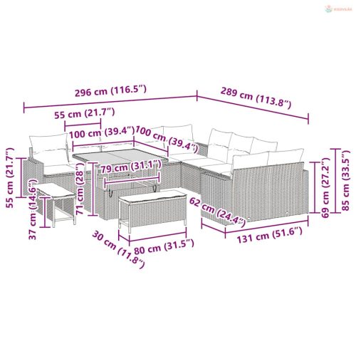 Kerti Kanapé Szett 13 pcs Fekete polirattan