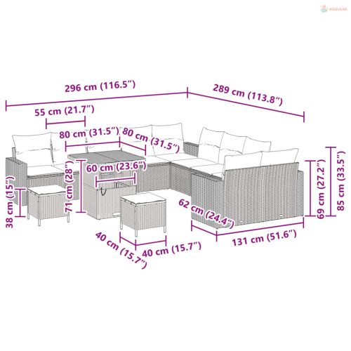 Kerti Kanapé Szett 13 pcs Fekete polirattan