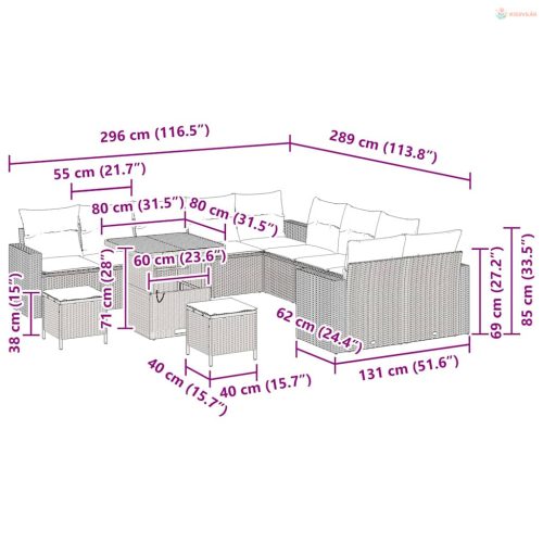 Kerti Kanapé Szett 13 pcs Szürke polirattan