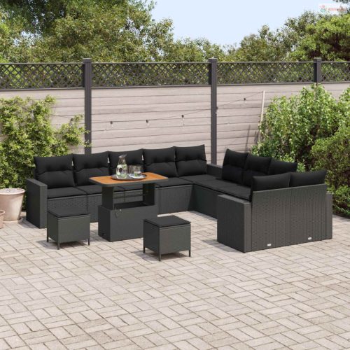 Kerti Kanapé Szett 13 pcs Fekete polirattan