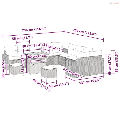 Kerti Kanapé Szett 13 pcs Bézs polirattan
