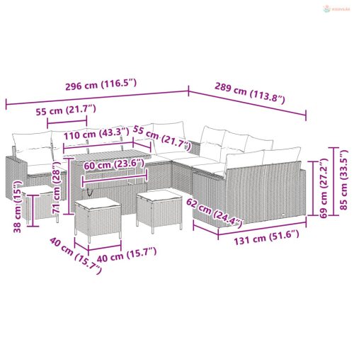 Kerti Kanapé Szett 14 pcs Fekete polirattan