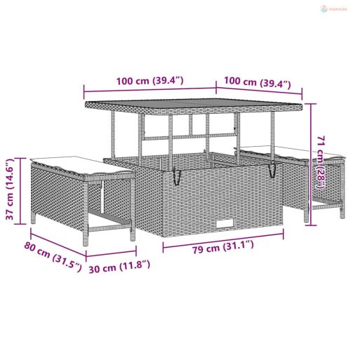 Kerti Kanapé Szett 13 pcs Szürke polirattan