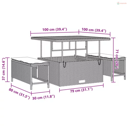 Kerti Kanapé Szett 12 pcs Fekete polirattan