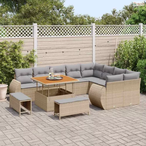 Kerti Kanapé Szett 12 pcs Bézs polirattan