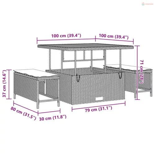 Kerti Kanapé Szett 12 pcs Bézs polirattan