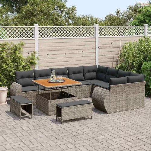 Kerti Kanapé Szett 12 pcs Szürke polirattan