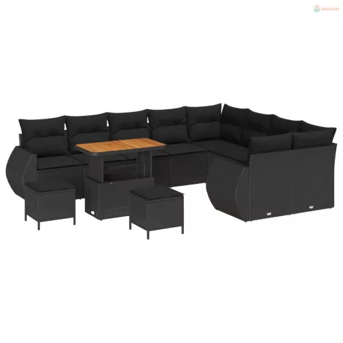 Kerti Kanapé Szett 12 pcs Fekete polirattan