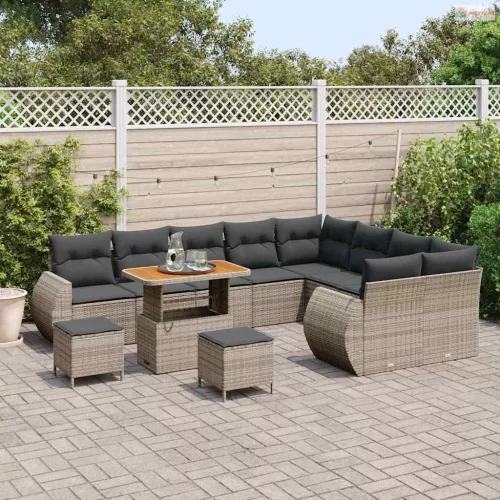 Kerti Kanapé Szett 12 pcs Szürke polirattan