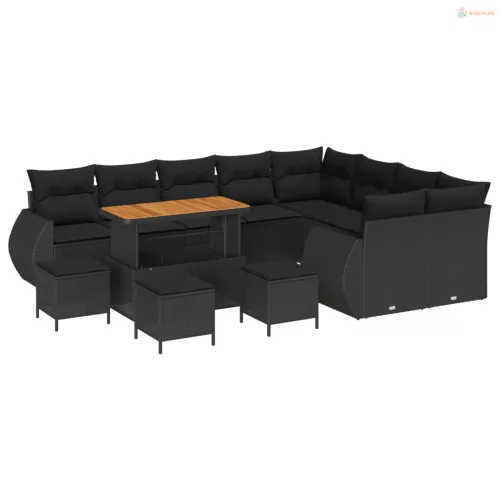 Kerti Kanapé Szett 13 pcs Fekete polirattan
