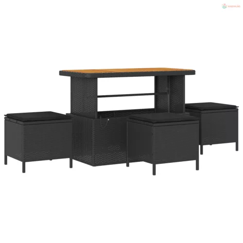 Kerti Kanapé Szett 13 pcs Fekete polirattan