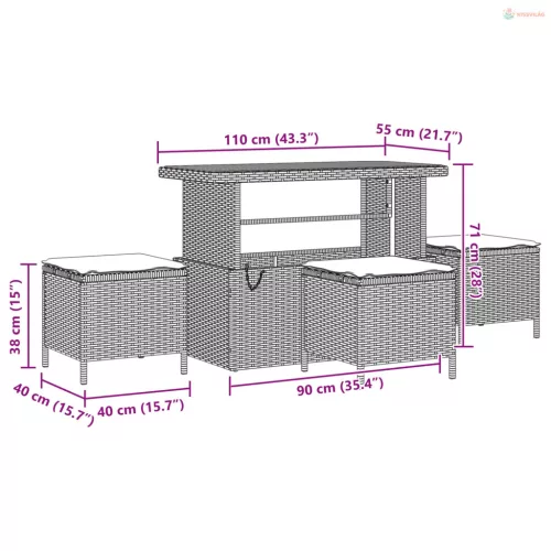 Kerti Kanapé Szett 13 pcs Fekete polirattan
