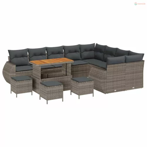 Kerti Kanapé Szett 13 pcs Szürke polirattan