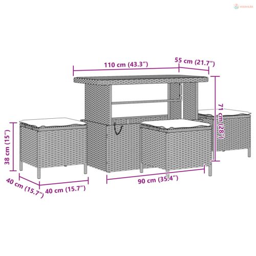 Kerti Kanapé Szett 14 pcs Fekete polirattan