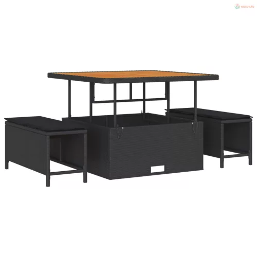 Kerti Kanapé Szett párnával 12 pcs Fekete polirattan