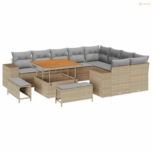 Kerti Kanapé Szett párnával 12 pcs Bézs polirattan