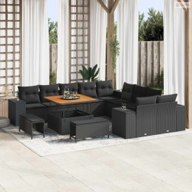 Kerti Kanapé Szett párnával 13 pcs Fekete polirattan