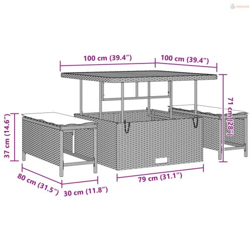 Kerti Kanapé Szett párnával 13 pcs Fekete polirattan