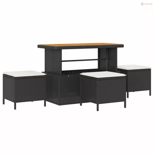 Kerti Kanapé Szett 14 pcs Fekete polirattan