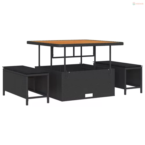 Kerti Kanapé Szett párnával 12 pcs Fekete polirattan