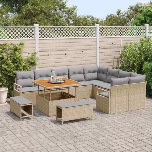 Kerti Kanapé Szett párnával 12 pcs Bézs polirattan