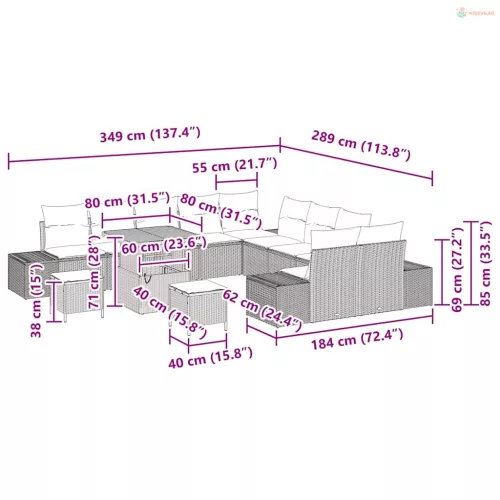 Kerti Kanapé Szett párnával 13 pcs Bézs polirattan