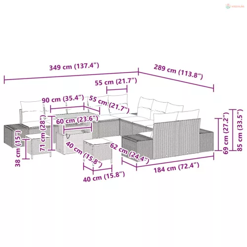 Kerti Kanapé Szett párnával 13 pcs Bézs polirattan